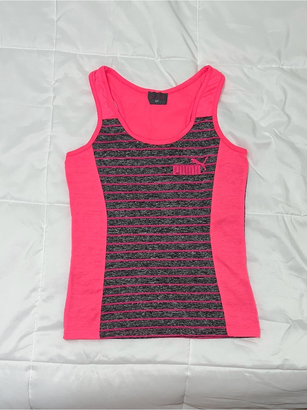 Puma Pink And Grey Striped Tank Top Women’s Size Small Activewear Athletic Sport